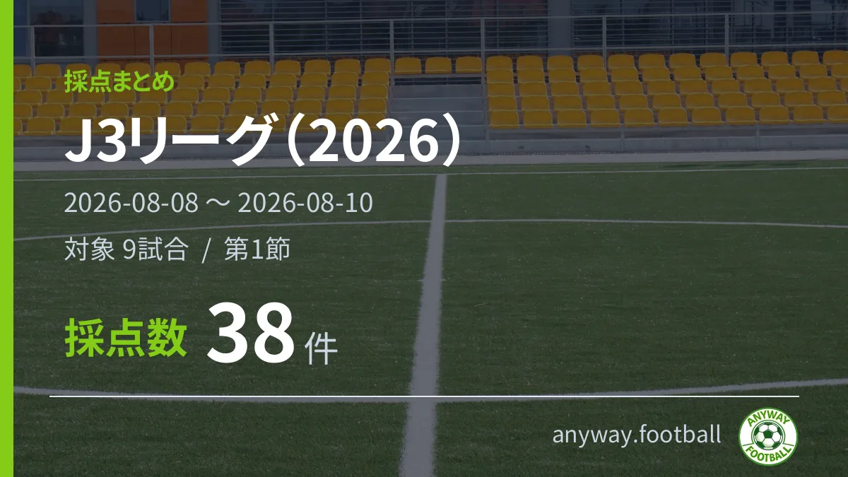 J3リーグ（2026） 採点まとめ 2026-08-08〜2026-08-10