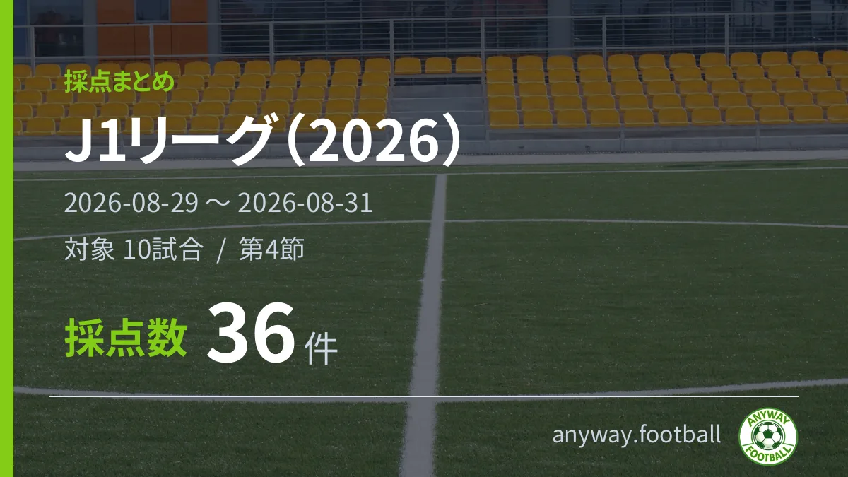 J1リーグ（2026） 採点まとめ 2026-08-29〜2026-08-31