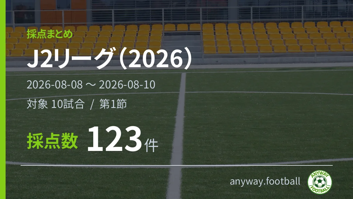 J2リーグ（2026） 採点まとめ 2026-08-08〜2026-08-10