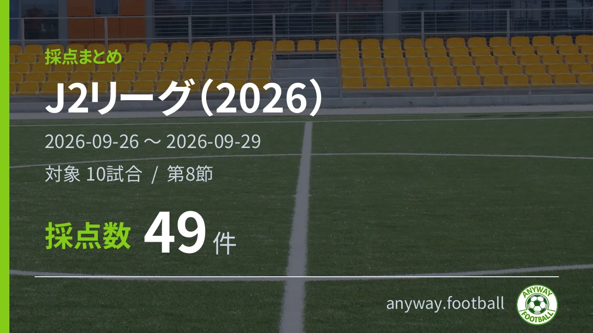 J2リーグ（2026） 採点まとめ 2026-09-26〜2026-09-29