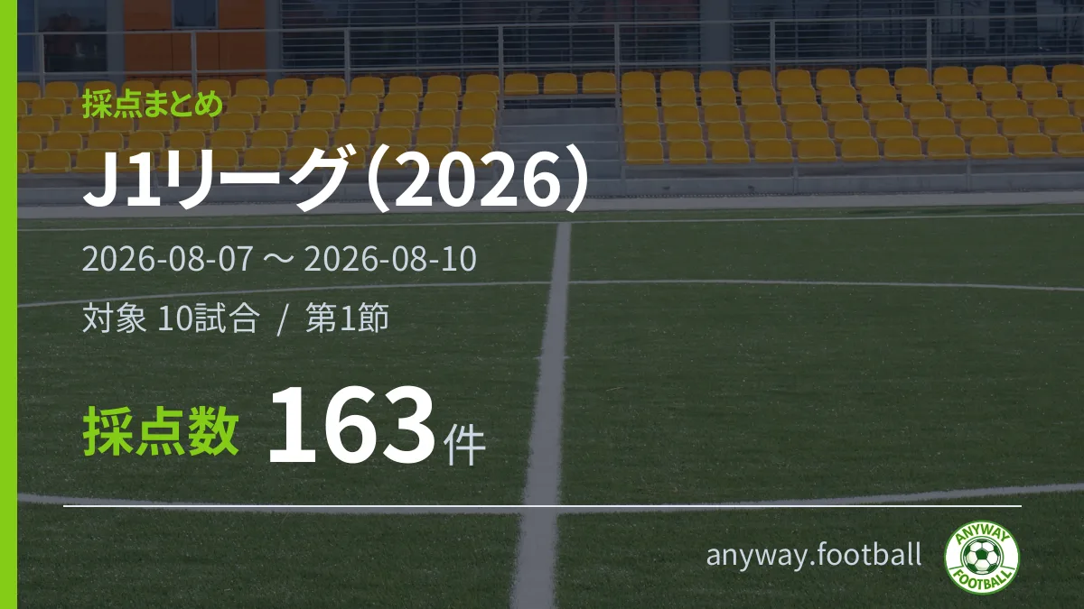 J1リーグ（2026） 採点まとめ 2026-08-07〜2026-08-10