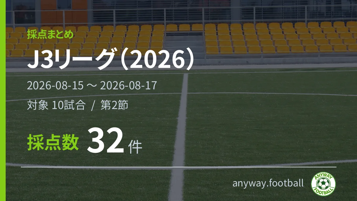 J3リーグ（2026） 採点まとめ 2026-08-15〜2026-08-17
